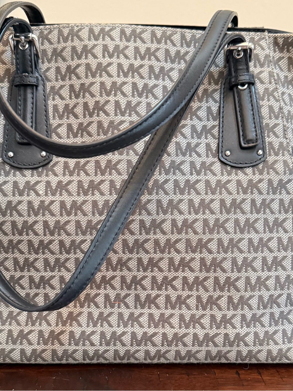 Michael Kors Beige and Brown MK Monogram Tote - Picture 2 of 4